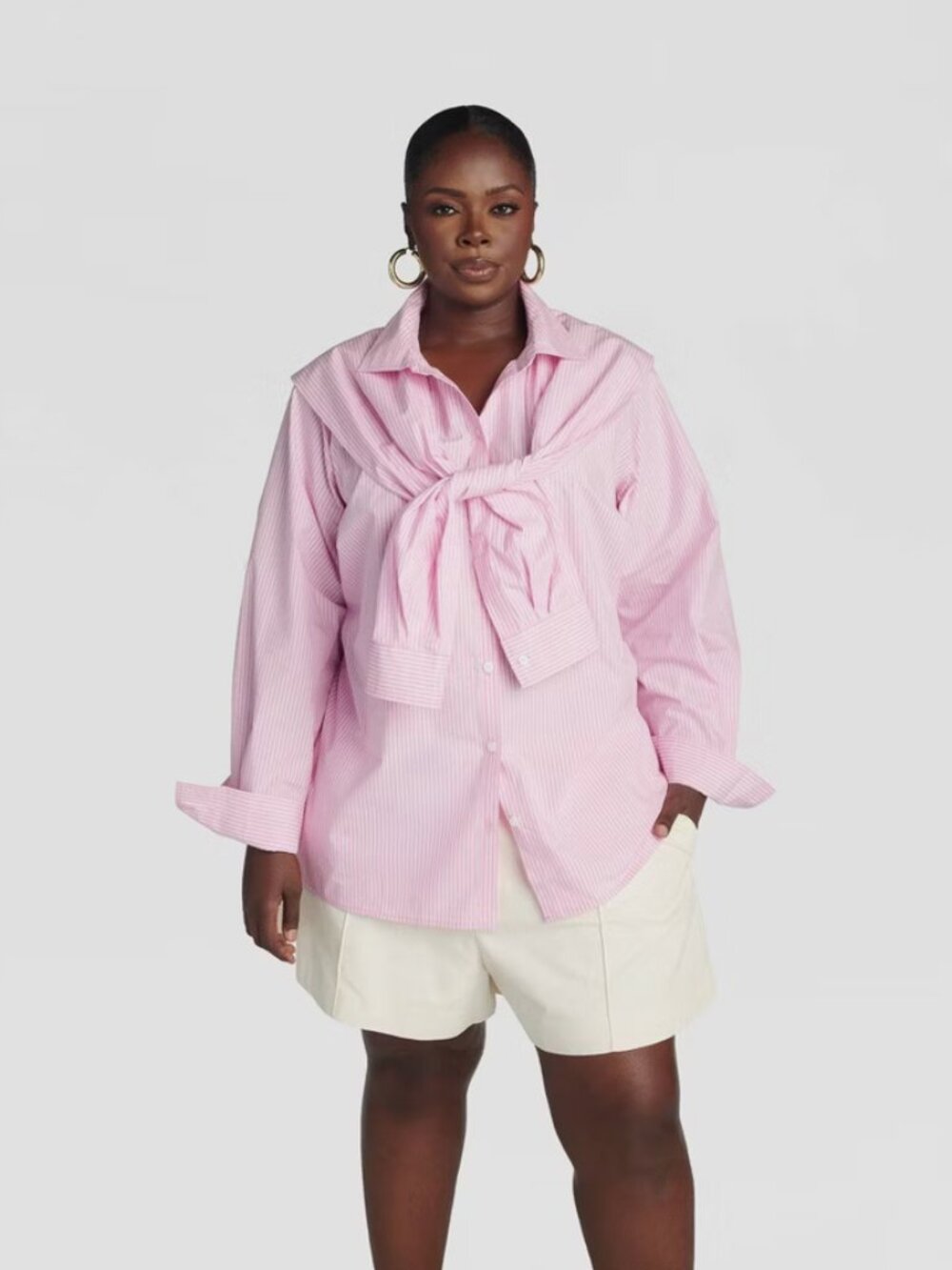 KBB by KAHLANA Women's 'The Double Layer Button-Down Shirt' - Pink Striped M